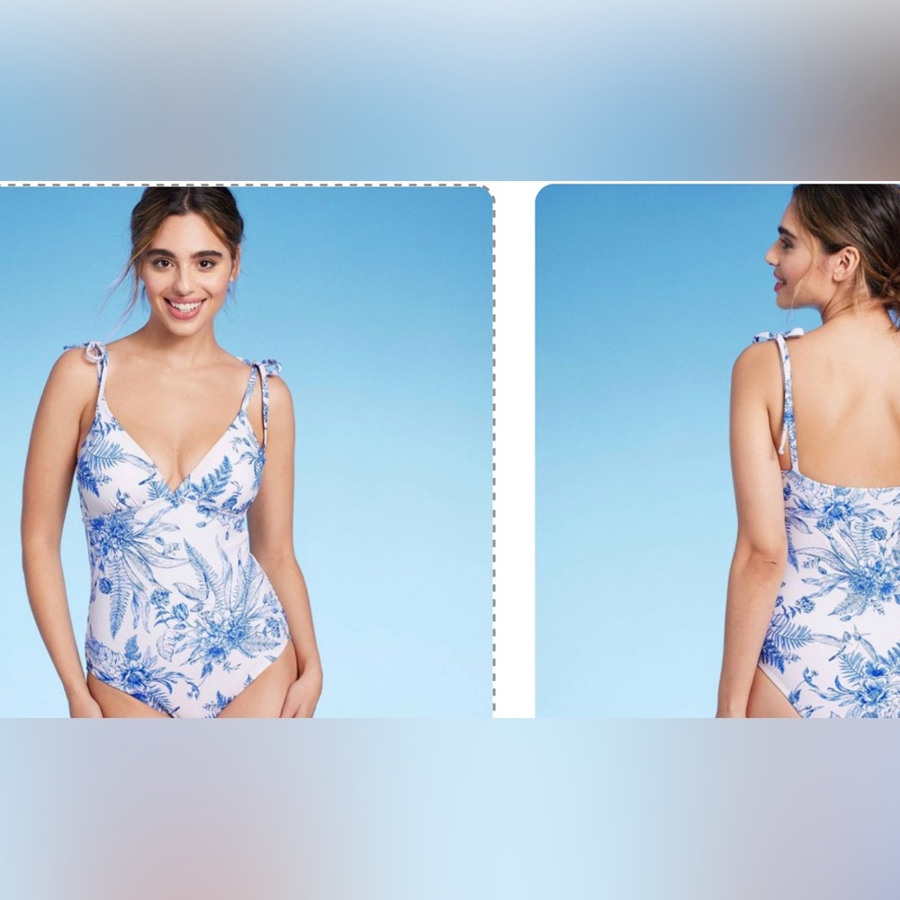 Kona Sol Blue and White Floral One Piece Swimsuit